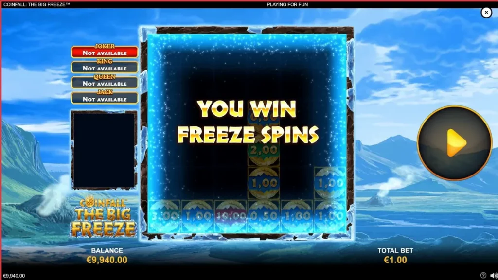 Coinfall: The Big Freeze سلاٹ گیم کا برفانی اور قدیم تھیم والا منظر