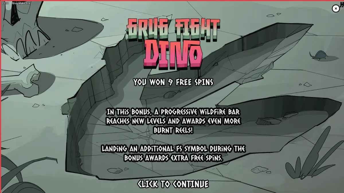 Grug Make Fire slot game interface with prehistoric burning theme